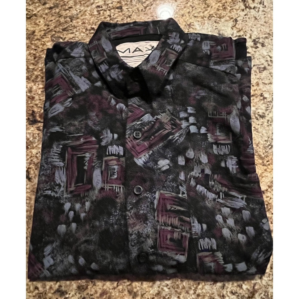 Maxx FM Vintage‎ SS Button Shirt Size M 100% Rayon 1980's VTG Paint Look Print